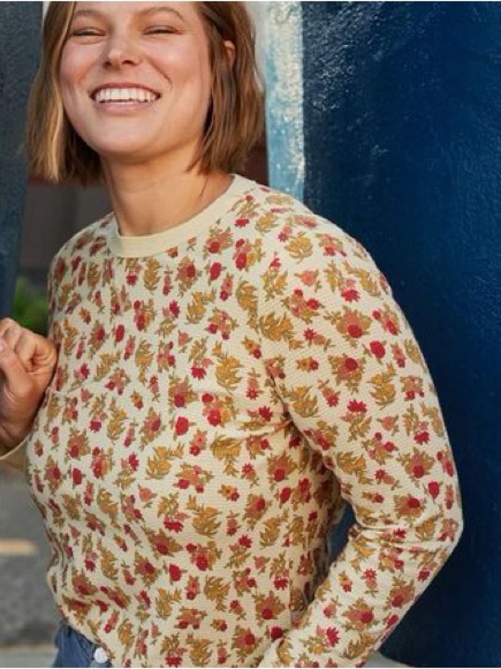 Toad&Co Floral Foothills Crew Waffle Knit Top Cotton Cottagecore Boho Thermal - Picture 2 of 14